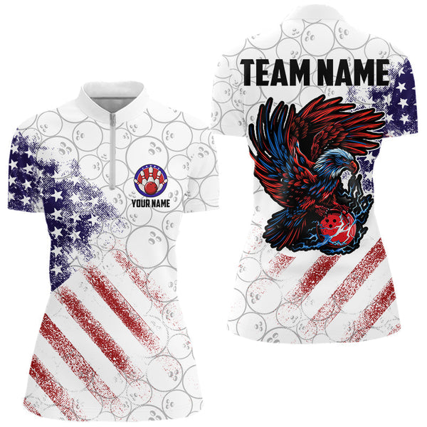 Maxcorners Retro American Flag white camo Eagle Bowling Shirt for Men Custom Patriotic Bowling Team Jersey