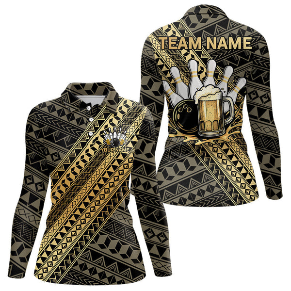 Maxcorners Yellow and Black tribal pattern Bowling and Beer shirts for men custom Team Bowling jerseys outfit MT2904