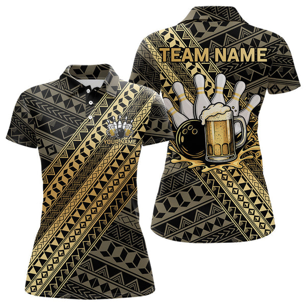 Maxcorners Yellow and Black tribal pattern Bowling and Beer shirts for men custom Team Bowling jerseys outfit MT2904