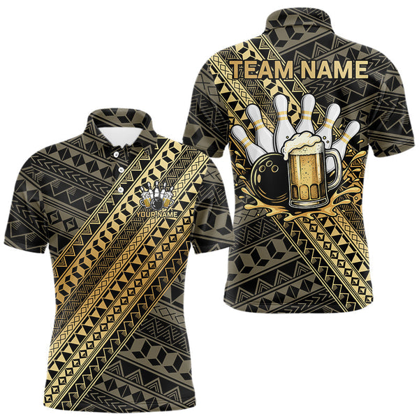 Maxcorners Yellow and Black tribal pattern Bowling and Beer shirts for men custom Team Bowling jerseys outfit MT2904