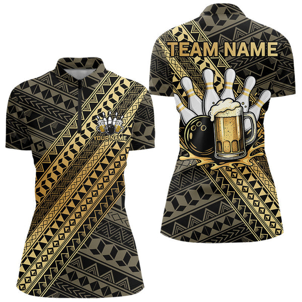 Maxcorners Yellow and Black tribal pattern Bowling and Beer shirts for men custom Team Bowling jerseys outfit MT2904