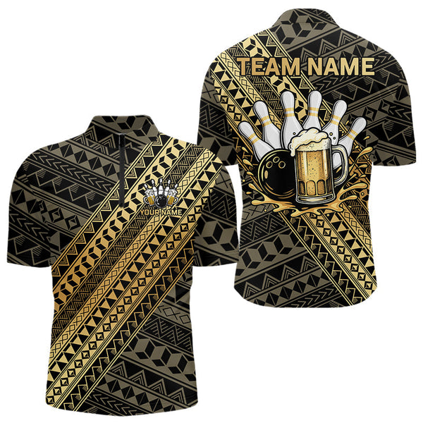 Maxcorners Yellow and Black tribal pattern Bowling and Beer shirts for men custom Team Bowling jerseys outfit MT2904