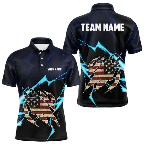 Maxcorners Vintage American Flag blue lightning Mens Golf polo shirts Custom patriotic Golf outfit For Mens LM1506