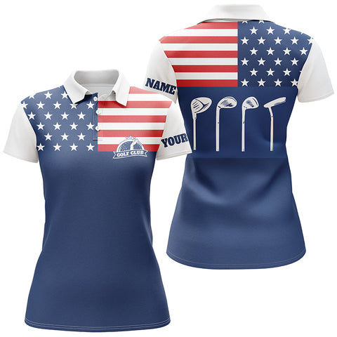 Max Corners Golf Club American Flag Patriot Customized Name 3D Golf Polo Shirt For Women