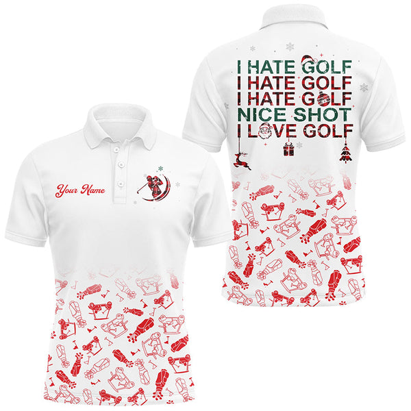 Maxcorners Funny Men golf polo shirt I hate golf nice shot I love golf custom name Christmas pattern golf shirts