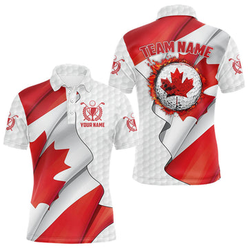 Maxcorners Canadian Flag Golf Polo Shirts For Men Custom team golf jerseys, patriotic golf shirts