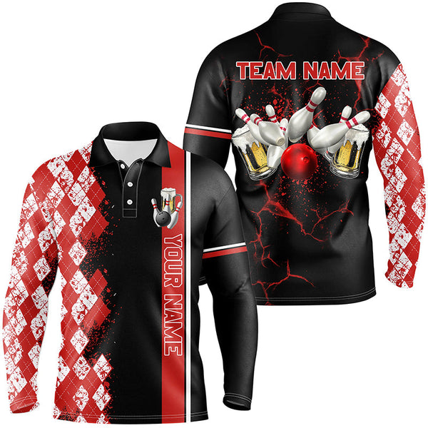 Maxcorners Black And Red Argyle Pattern Bowling Beer Custom Bowling Shirts Bowling Team League Jerseys For Men And Women