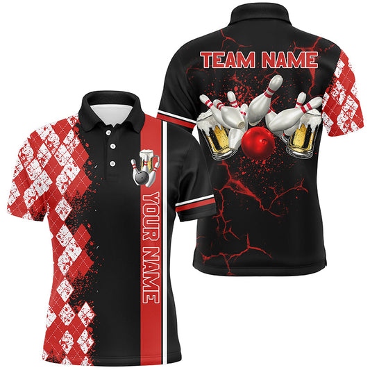 Maxcorners Black And Red Argyle Pattern Bowling Beer Custom Bowling Shirts Bowling Team League Jerseys For Men And Women