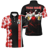 Maxcorners Bowling Black And Red Argyle Pattern Beer Customized Name, Team Name 3D Polo Shirt Unisex