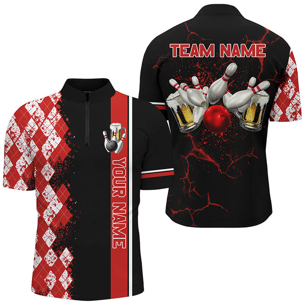 Maxcorners Black And Red Argyle Pattern Bowling Beer Custom Bowling Shirts Bowling Team League Jerseys For Men And Women
