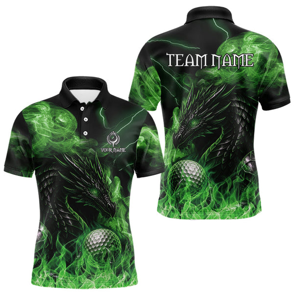 Maxcorners Green Flame Dragon Golf polo shirts For Men Custom Dragon team mens golf outfits, gift for golf lover LM0210