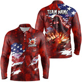 Maxcorners Personalized Red Grunge American flag Skull Bowling shirt for Men Custom Team's Name Bowler Jerseys