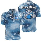 Maxcorners Blue Snowflake Christmas pattern Men's Bowling shirt Custom Christmas Team Bowling League Jersey