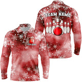 Maxcorners Red Snowflake Christmas pattern Men's Bowling shirt Custom Christmas Team Bowling League Jersey