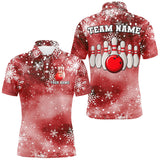 Maxcorners Red Snowflake Christmas pattern Men's Bowling shirt Custom Christmas Team Bowling League Jersey