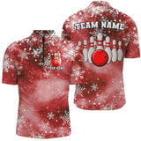 Maxcorners Red Snowflake Christmas pattern Men's Bowling shirt Custom Christmas Team Bowling League Jersey