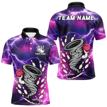 Maxcorners Custom Purple Bowling Jersey Lightning Thunder Funny tornado Bowling Shirts for Men, bowling uniforms LM0402