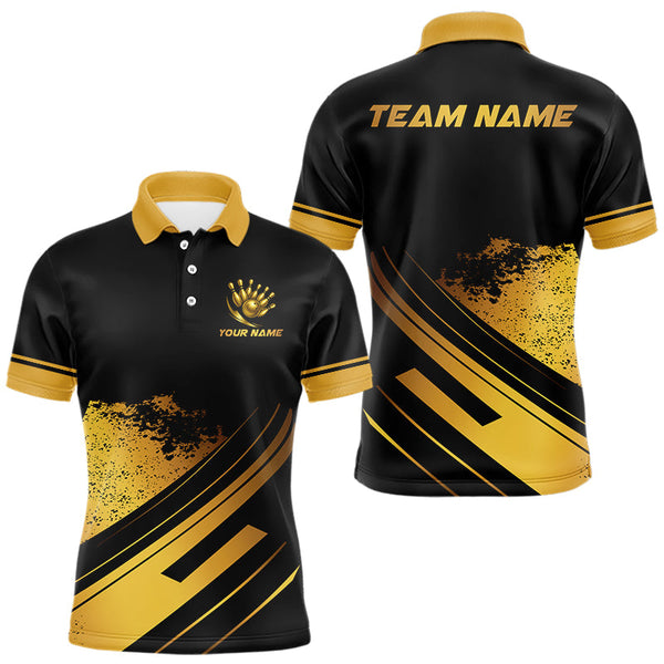 Maxxcorners Custom Black And Gold Bowling Team Polo, Quarter-Zip Shirts For Men, Personalized Bowling Jerseys MT0307