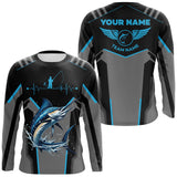Maxcorners Personalized Black Marlin Fishing jerseys, Team Marlin Fishing Long Sleeve tournament shirts| Blue  LM2408