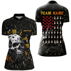 Maxcorners Skull Bowling Camo American Flag Custom Bowling Polo Shirts Bowling Team Jerseys For Men And Women