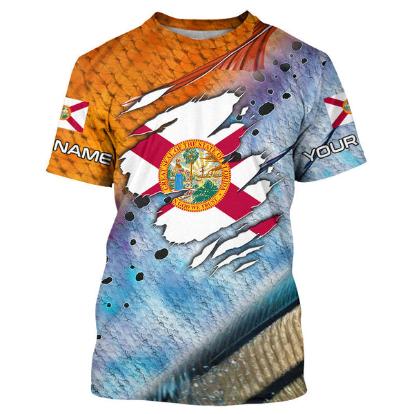 Maxcorners nshore slam redfish trout snook scales Florida flag Custom patriotic fishing long sleeve shirts MT2108