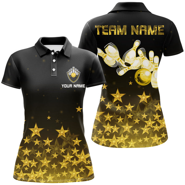 Maxcorners Personalized Mens Bowling Shirt golden star Bowling Ball and Pins Team bowling jerseys Bowler