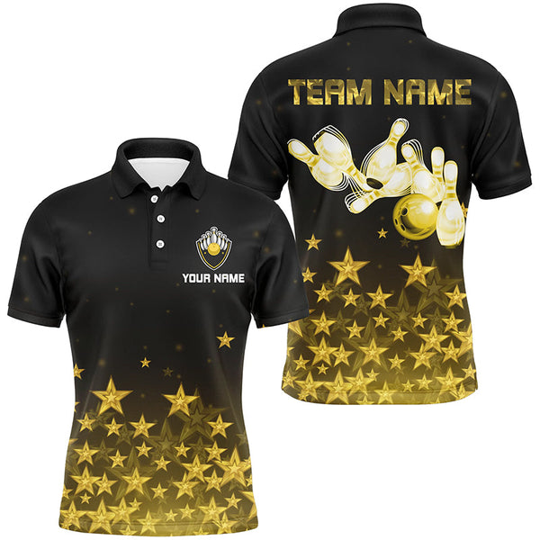 Maxcorners Personalized Mens Bowling Shirt golden star Bowling Ball and Pins Team bowling jerseys Bowler