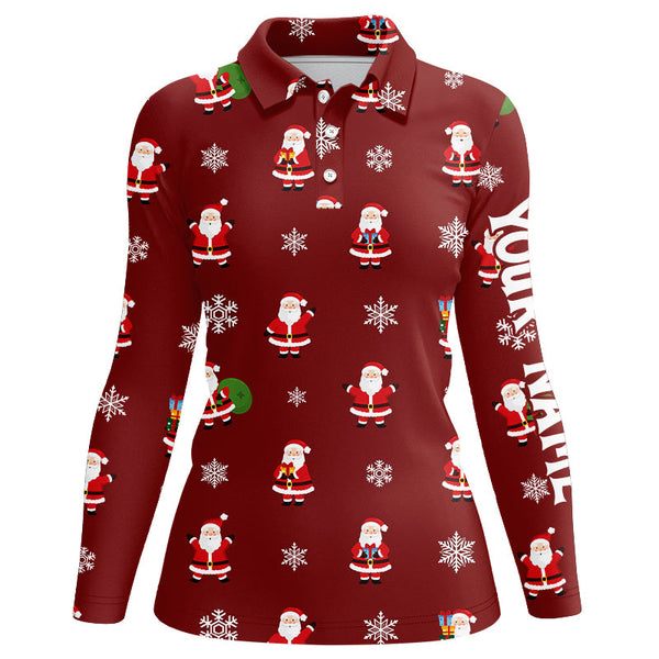 Maxcorners Red Christmas Santa snowflake pattern Women golf polo shirt custom Christmas ladies golf tops for Team