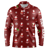 Maxcorners Red Christmas Santa snowflake pattern Men golf polo shirt custom Christmas mens golf tops for Team