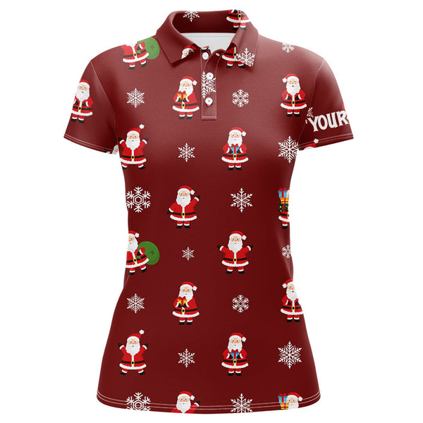 Maxcorners Red Christmas Santa snowflake pattern Women golf polo shirt custom Christmas ladies golf tops for Team