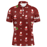 Maxcorners Red Christmas Santa snowflake pattern Men golf polo shirt custom Christmas mens golf tops for Team