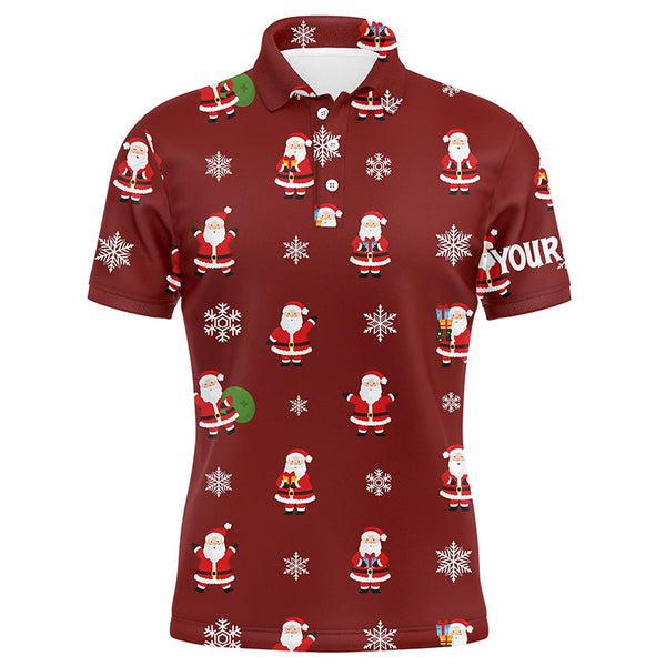 Maxcorners Red Christmas Santa snowflake pattern Men golf polo shirt custom Christmas mens golf tops for Team