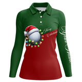 Maxcorners Red and Green Christmas Golf ball Women golf polo shirt custom ladies golf tops Christmas golf gif