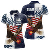 Maxcorners Red, White And Blue American Flag Eagle Bowling Shirts For Women Custom Patriotic Bowling Team Jersey