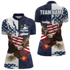 Maxcorners Red, White And Blue American Flag Eagle Bowling Shirts For Men Custom Patriotic Bowling Team Jersey
