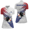 Maxcorners Red, White And Blue Bowling Polo, 1/4 Zip Shirts For Women Custom Bowling Team Jersey, Gift For Bowler