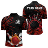 Maxcorners Black And Red Flame Bowling Polo Shirts For Men And Women Custom Team Mens Bowling Jersey