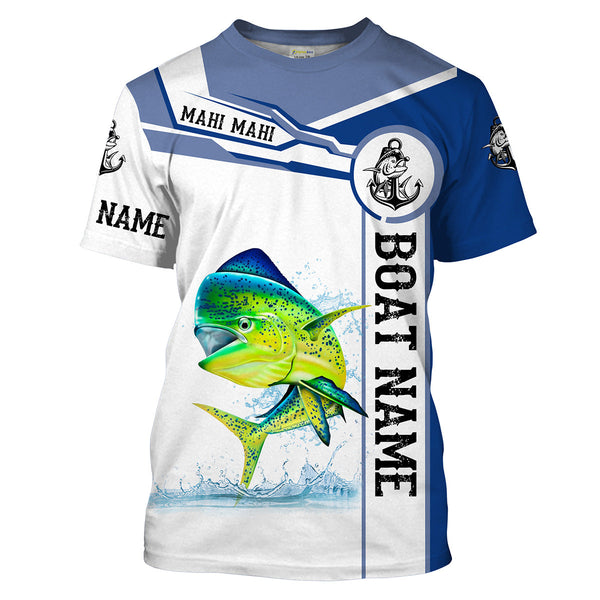 Maxcorners Mahi mahi Fishing UV Protection Quick Dry Customize Name and Boat Name Tournament 3D Shirts