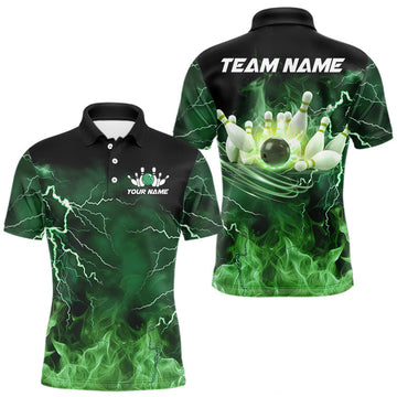 Maxcorners Mens bowling shirts Custom green lightning thunder flame Bowling Team Jersey, gift for team Bowlers LM1903