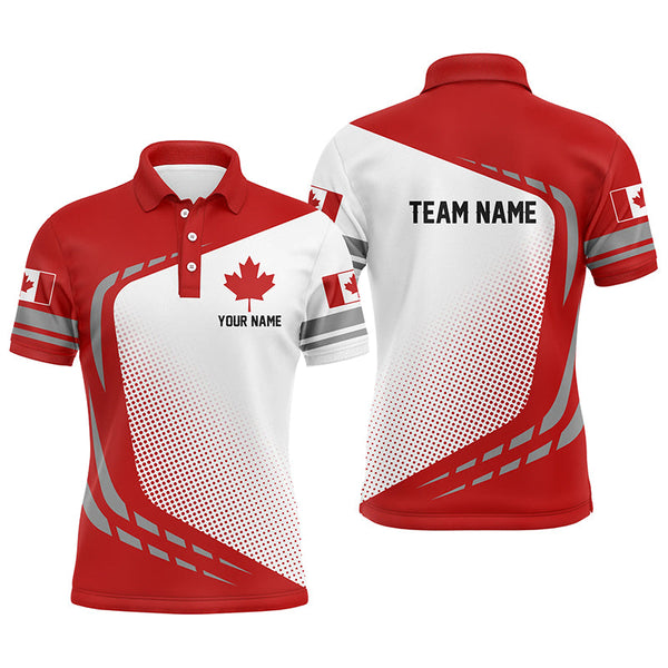 MaxCorners Golf Red And White Canada Flag Patriotic Customized Name 3D Polo Shirt Unisex