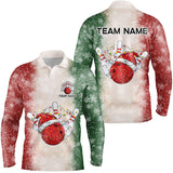 Maxcorners Christmas Bowling ball and pins Mens Bowling Shirts Custom Team Bowling jersey, Xmas Gift for Bowler