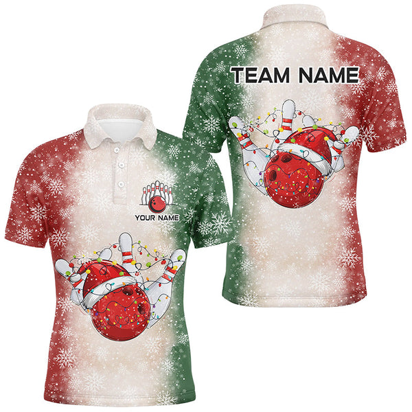 Maxcorners Christmas Bowling ball and pins Mens Bowling Shirts Custom Team Bowling jersey, Xmas Gift for Bowler