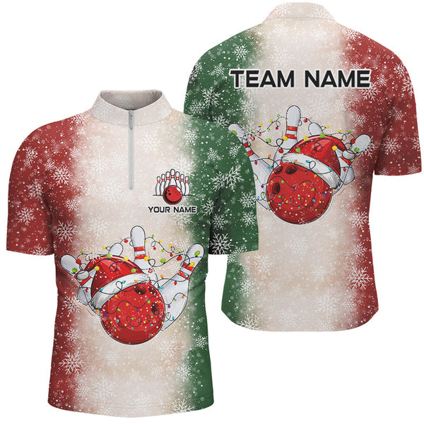 Maxcorners Christmas Bowling ball and pins Mens Bowling Shirts Custom Team Bowling jersey, Xmas Gift for Bowler