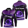 Maxcorners Black And Purple Lighting Flame For Mens And Women Bowling Polo Shirt Custom Team Bowling Jerseys