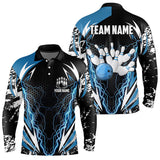 Maxcorners Black And Blue Lighting Thunder Camo For Mens And Women Bowling Polo Shirt Custom Team Bowling Jerseys