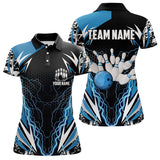 Maxcorners Black And Blue Lighting Thunder Camo For Mens And Women Bowling Polo Shirt Custom Team Bowling Jerseys