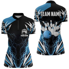 Maxcorners Black And Blue Lighting Thunder Camo For Mens And Women Bowling Polo Shirt Custom Team Bowling Jerseys