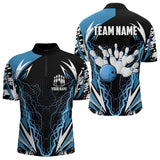 Maxcorners Black And Blue Lighting Thunder Camo For Mens And Women Bowling Polo Shirt Custom Team Bowling Jerseys