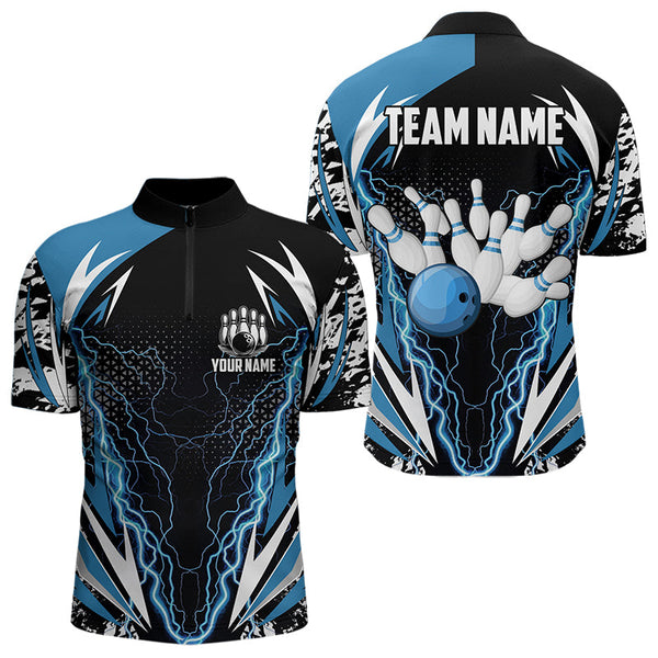 Maxcorners Black And Blue Lighting Thunder Camo For Mens And Women Bowling Polo Shirt Custom Team Bowling Jerseys