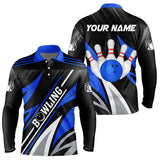Maxcorners Black And Blue Bowling Polo, Quarter Zip Shirt For Men And Women Custom Team Bowling Jerseys, Gift For Bowlers